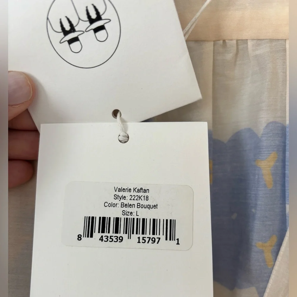 Carolina K Valerie Caftan Dress Size L cream blue burgundy organic cotton NWT - Picture 6 of 7